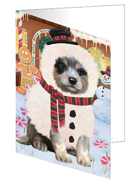 Christmas Gingerbread House Candyfest Blue Heeler Dog Handmade Artwork Assorted Pets Greeting Cards and Note Cards with Envelopes for All Occasions and Holiday Seasons GCD73100