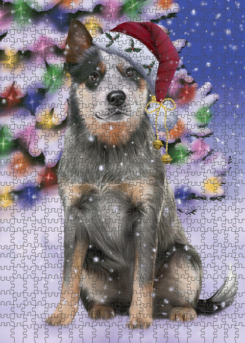 Winterland Wonderland Blue Heeler Dog In Christmas Holiday Scenic Background Puzzle with Photo Tin PUZL82116