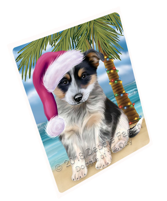 Summertime Happy Holidays Christmas Blue Heeler Dog on Tropical Island Beach Cutting Board C68073