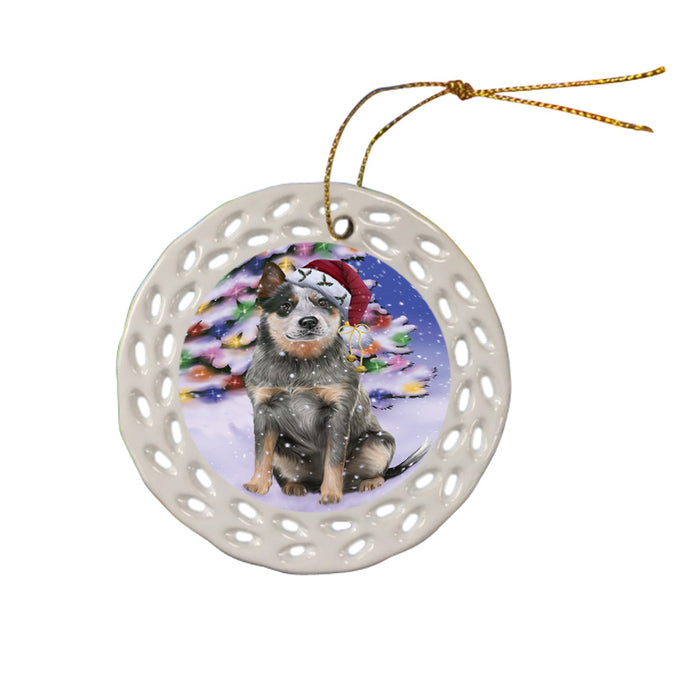 Winterland Wonderland Blue Heeler Dog In Christmas Holiday Scenic Background Ceramic Doily Ornament DPOR53740
