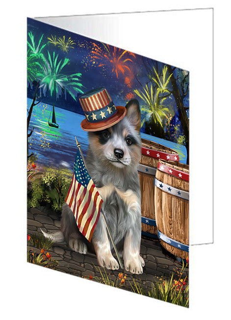 4th of July Independence Day Fireworks Blue Heeler Dog at the Lake Handmade Artwork Assorted Pets Greeting Cards and Note Cards with Envelopes for All Occasions and Holiday Seasons GCD57341