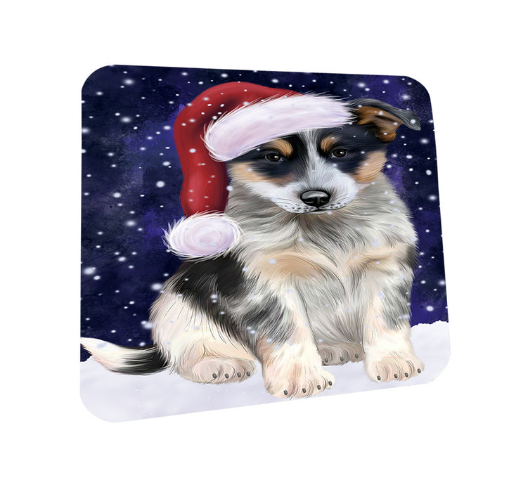 Let it Snow Christmas Holiday Blue Heeler Dog Wearing Santa Hat Coasters Set of 4 CST54244