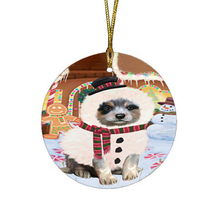 Christmas Gingerbread House Candyfest Blue Heeler Dog Round Flat Christmas Ornament RFPOR56551