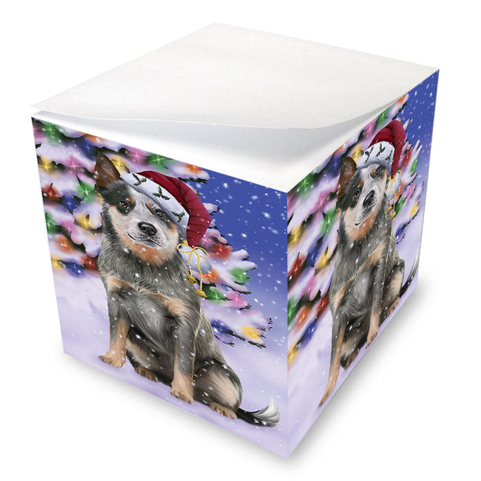 Winterland Wonderland Blue Heeler Dog In Christmas Holiday Scenic Background Note Cube NOC55386