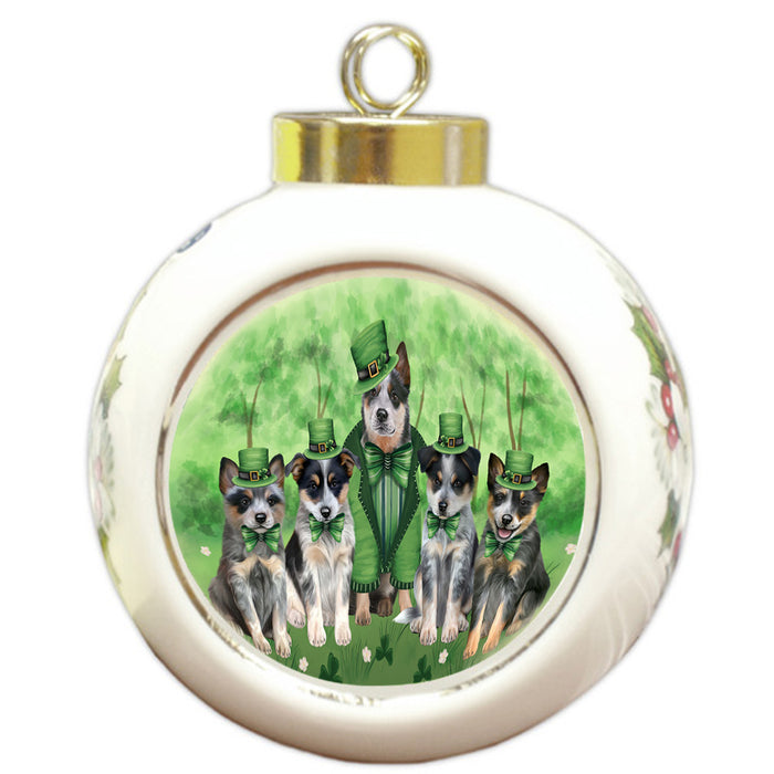 St. Patricks Day Irish Portrait Blue Heeler Dogs Round Ball Christmas Ornament RBPOR58116