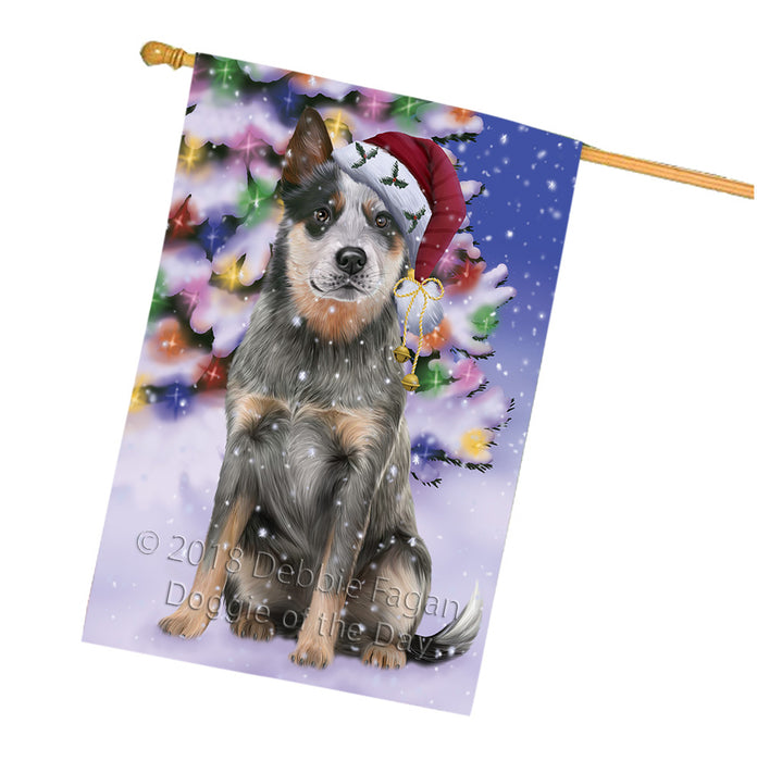 Winterland Wonderland Blue Heeler Dog In Christmas Holiday Scenic Background House Flag FLG53938