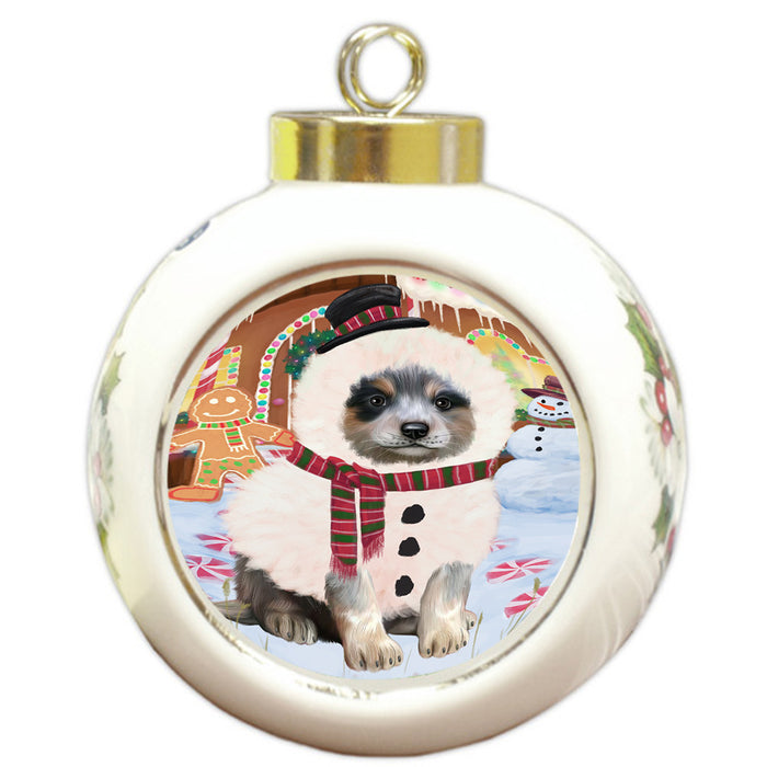 Christmas Gingerbread House Candyfest Blue Heeler Dog Round Ball Christmas Ornament RBPOR56551