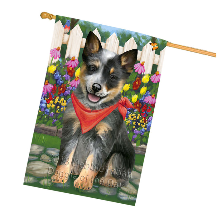Spring Floral Blue Heeler Dog House Flag FLG52323