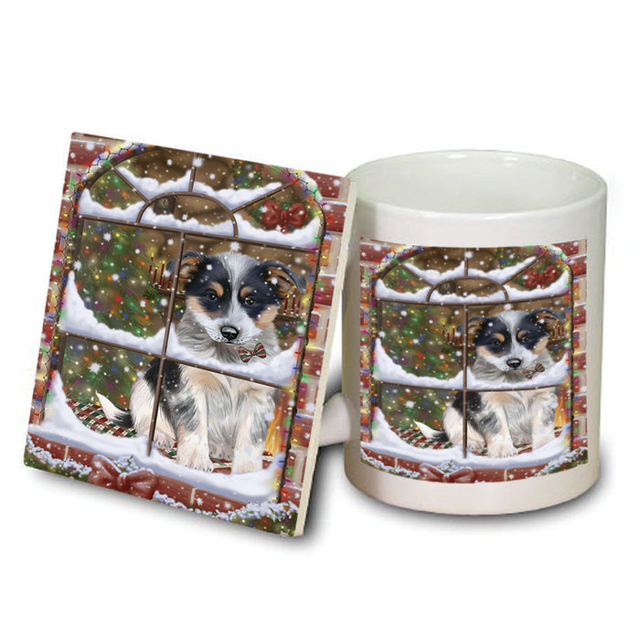 Please Come Home For Christmas Blue Heeler Dog Sitting In Window Mug and Coaster Set MUC53612