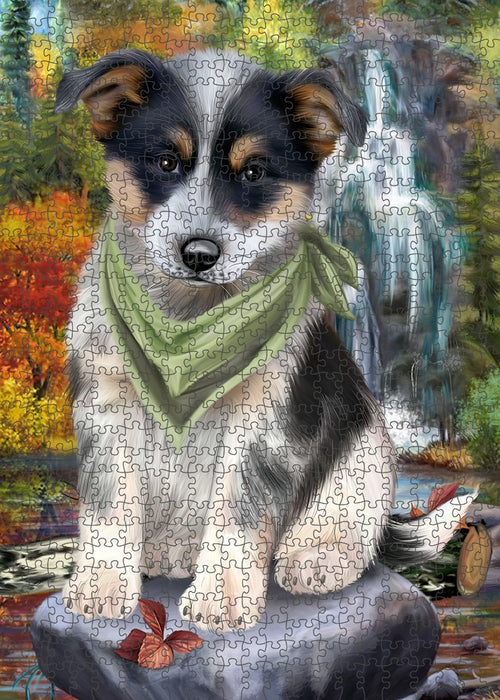 Scenic Waterfall Blue Heeler Dog Puzzle with Photo Tin PUZL59580