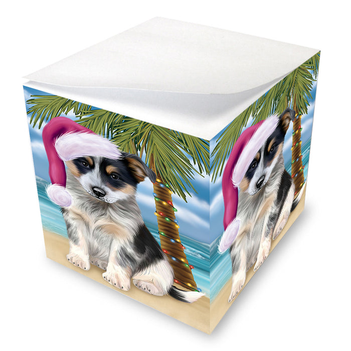 Summertime Happy Holidays Christmas Blue Heeler Dog on Tropical Island Beach Note Cube NOC56061