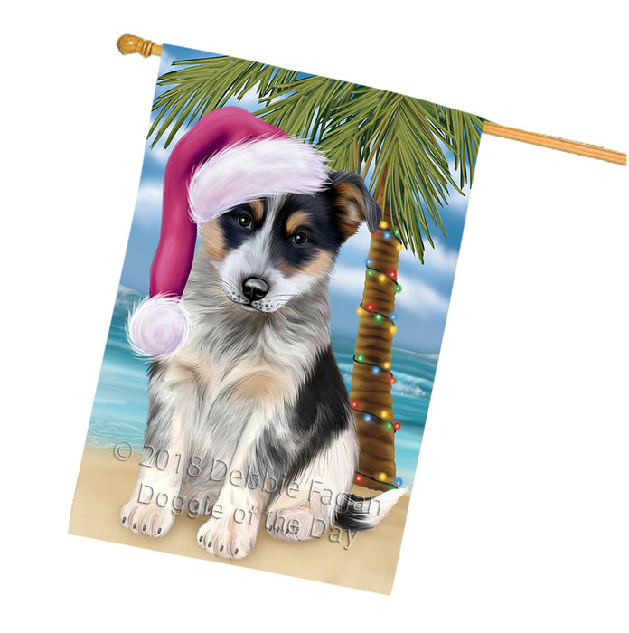 Summertime Happy Holidays Christmas Blue Heeler Dog on Tropical Island Beach House Flag FLG54741