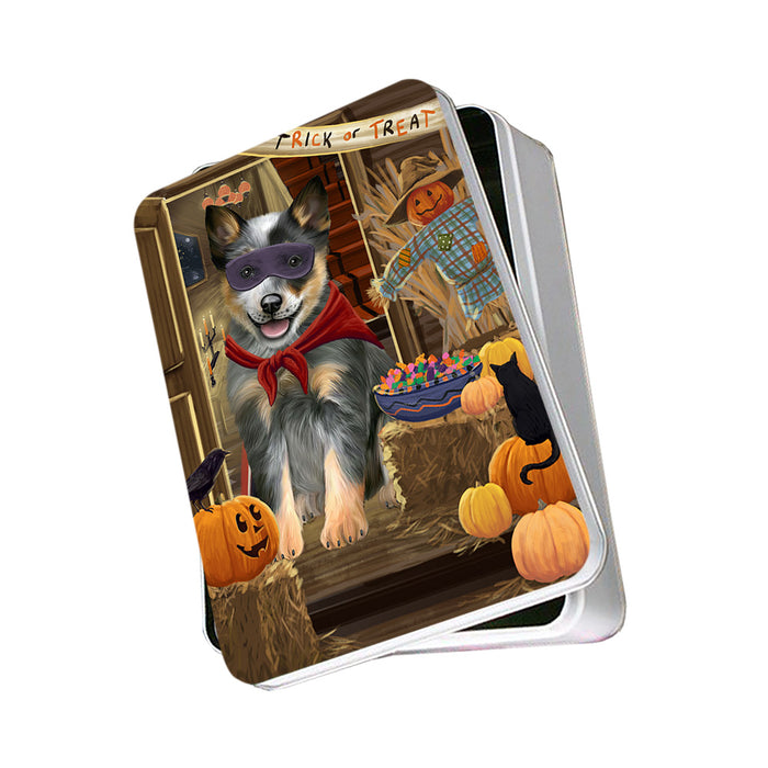 Enter at Own Risk Trick or Treat Halloween Blue Heeler Dog Photo Storage Tin PITN53020