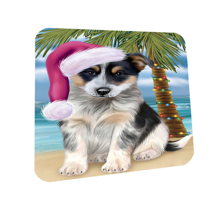 Summertime Happy Holidays Christmas Blue Heeler Dog on Tropical Island Beach Coasters Set of 4 CST54373