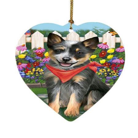 Spring Floral Blue Heeler Dog Heart Christmas Ornament HPOR52242