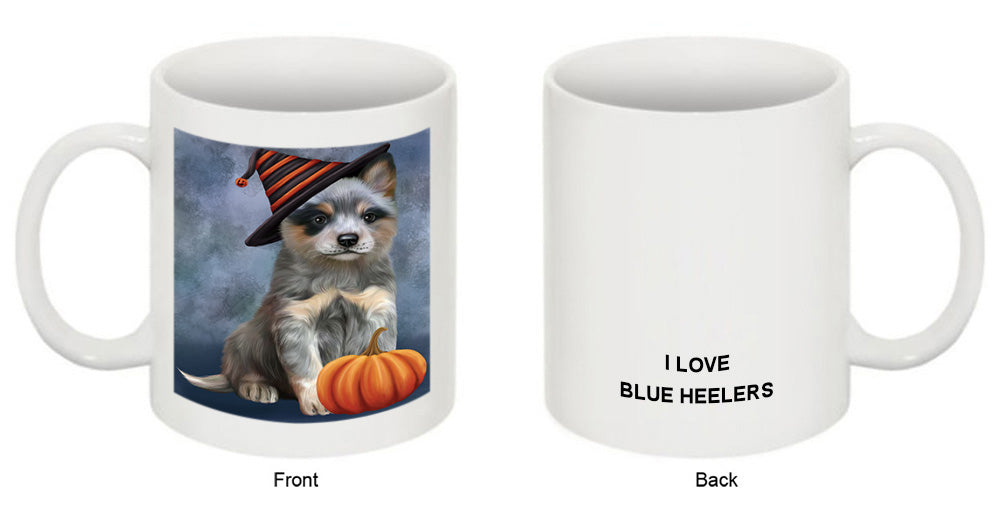 Happy Halloween Blue Heeler Dog Wearing Witch Hat with Pumpkin Coffee Mug MUG50119