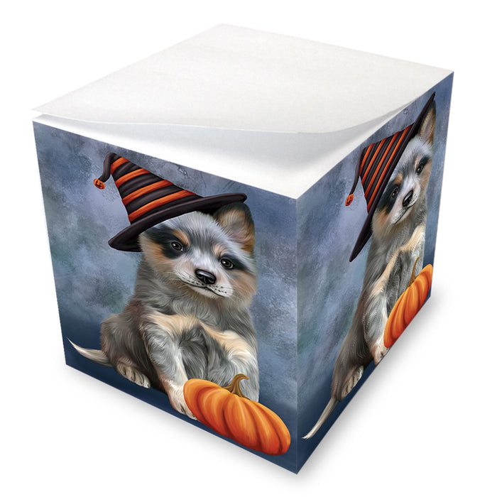 Happy Halloween Blue Heeler Dog Wearing Witch Hat with Pumpkin Note Cube NOC56367