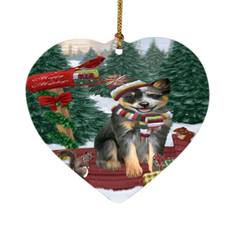 Merry Christmas Woodland Sled Blue Heeler Dog Heart Christmas Ornament HPOR55212
