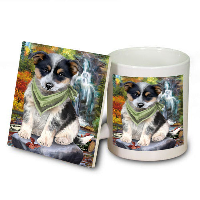 Scenic Waterfall Blue Heeler Dog Mug and Coaster Set MUC51823