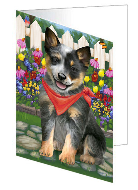 Spring Floral Blue Heeler Dog Handmade Artwork Assorted Pets Greeting Cards and Note Cards with Envelopes for All Occasions and Holiday Seasons GCD60755