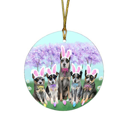 Easter Holiday Blue Heelers Dog Round Flat Christmas Ornament RFPOR57286