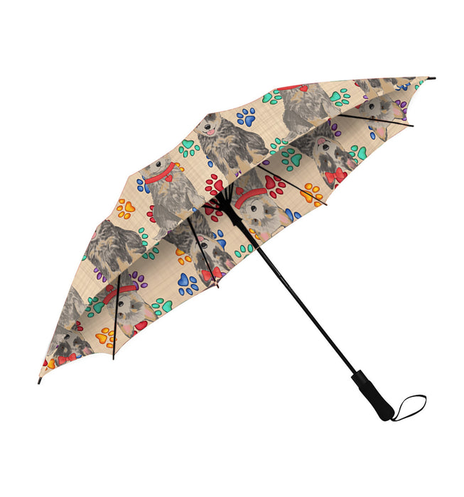 Rainbow Paw Print Blue Heeler Dogs Red Semi-Automatic Foldable Umbrella