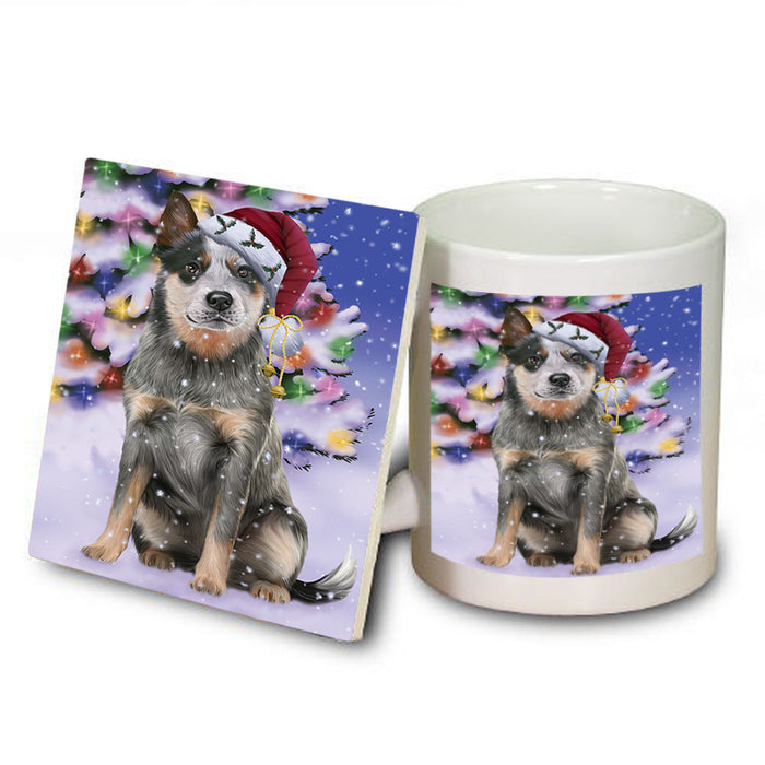 Winterland Wonderland Blue Heeler Dog In Christmas Holiday Scenic Background Mug and Coaster Set MUC53732