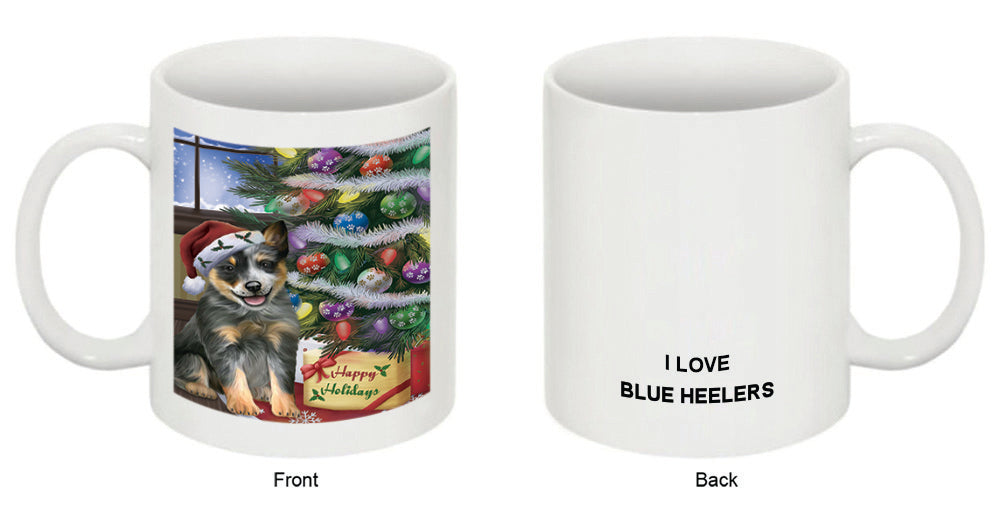 Christmas Happy Holidays Blue Heeler Dog with Tree and Presents Coffee Mug MUG48844