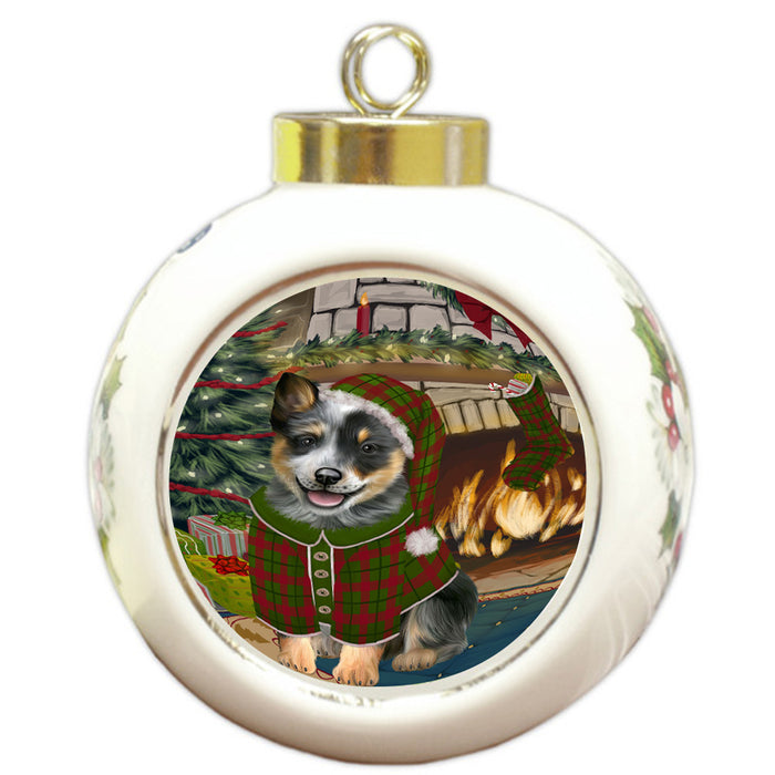 The Stocking was Hung Blue Heeler Dog Round Ball Christmas Ornament RBPOR55581