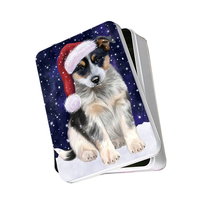 Let it Snow Christmas Holiday Blue Heeler Dog Wearing Santa Hat Photo Storage Tin PITN54229