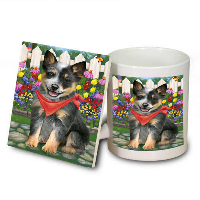 Spring Floral Blue Heeler Dog Mug and Coaster Set MUC52182