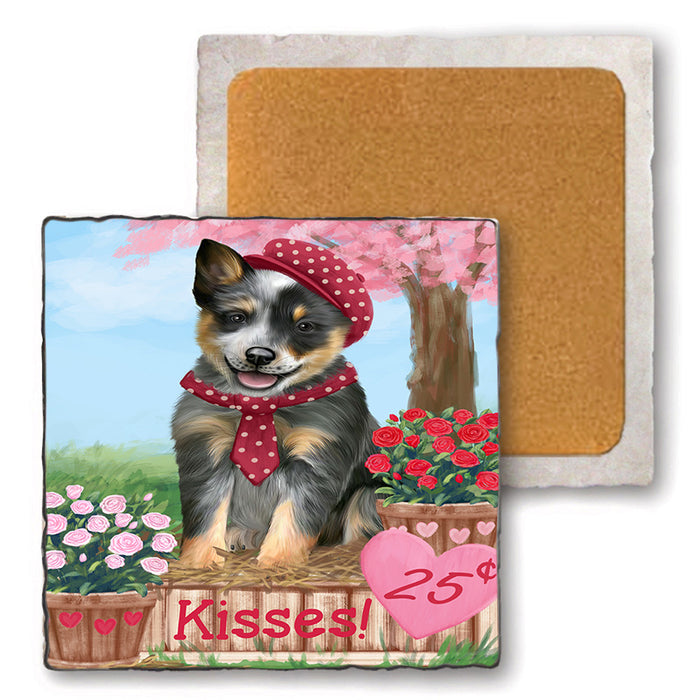 Rosie 25 Cent Kisses Blue Heeler Dog Set of 4 Natural Stone Marble Tile Coasters MCST50936