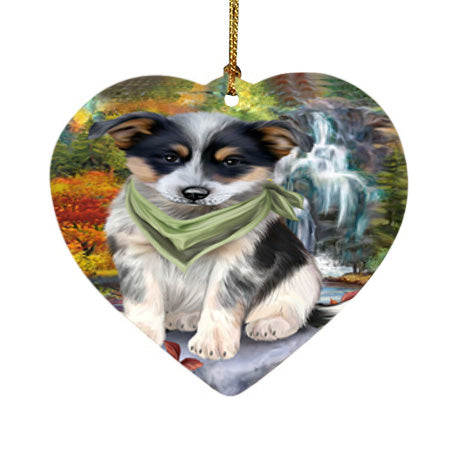 Scenic Waterfall Blue Heeler Dog Heart Christmas Ornament HPOR51831