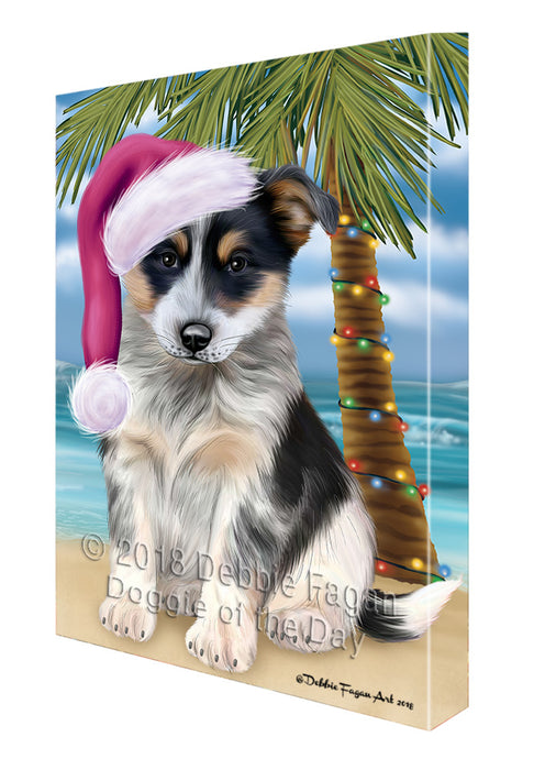 Summertime Happy Holidays Christmas Blue Heeler Dog on Tropical Island Beach Canvas Print Wall Art Décor CVS108737