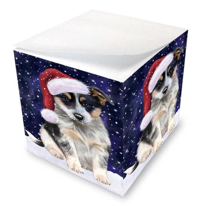 Let it Snow Christmas Holiday Blue Heeler Dog Wearing Santa Hat Note Cube NOC55932