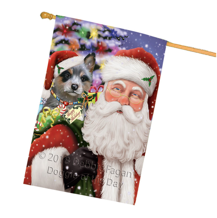 Santa Carrying Blue Heeler Dog and Christmas Presents House Flag FLG53876