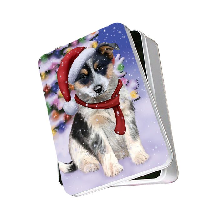 Winterland Wonderland Blue Heeler Dog In Christmas Holiday Scenic Background Photo Storage Tin PITN53684