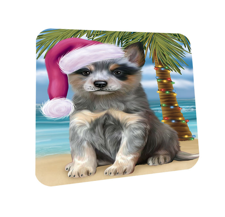 Summertime Happy Holidays Christmas Blue Heeler Dog on Tropical Island Beach Coasters Set of 4 CST54374