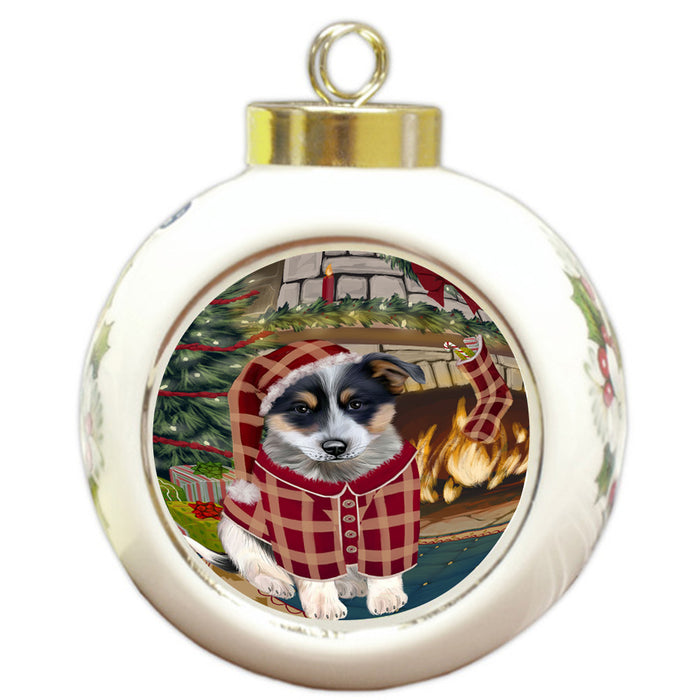 The Stocking was Hung Blue Heeler Dog Round Ball Christmas Ornament RBPOR55582