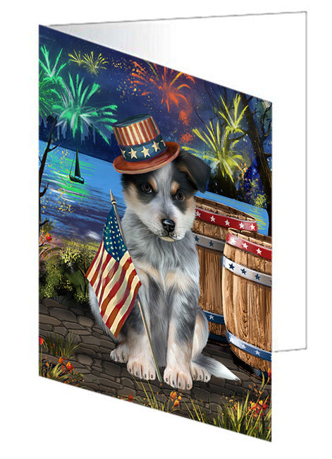 4th of July Independence Day Fireworks Blue Heeler Dog at the Lake Handmade Artwork Assorted Pets Greeting Cards and Note Cards with Envelopes for All Occasions and Holiday Seasons GCD57344