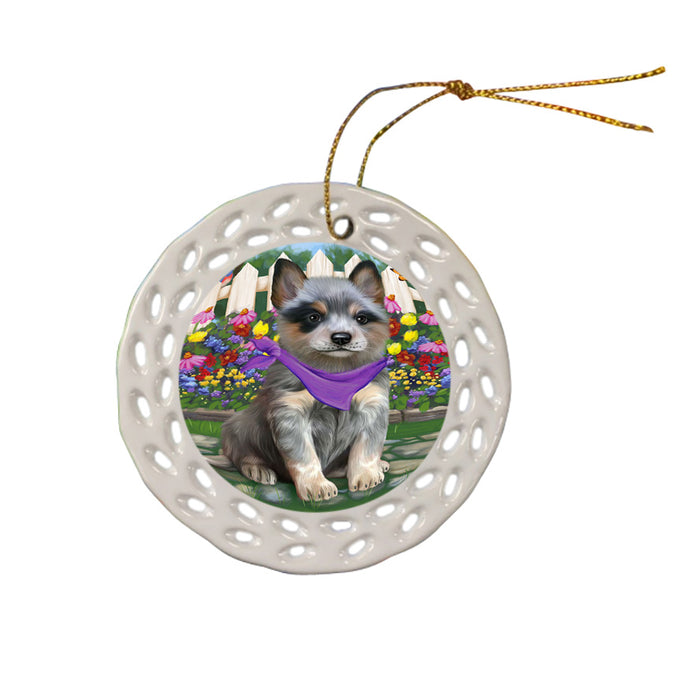 Spring Floral Blue Heeler Dog Ceramic Doily Ornament DPOR52243