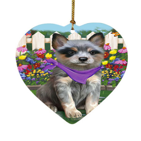 Spring Floral Blue Heeler Dog Heart Christmas Ornament HPOR52243