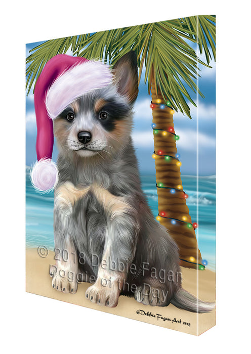 Summertime Happy Holidays Christmas Blue Heeler Dog on Tropical Island Beach Canvas Print Wall Art Décor CVS108746