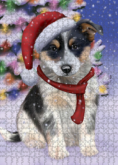 Winterland Wonderland Blue Heeler Dog In Christmas Holiday Scenic Background Puzzle with Photo Tin PUZL82120