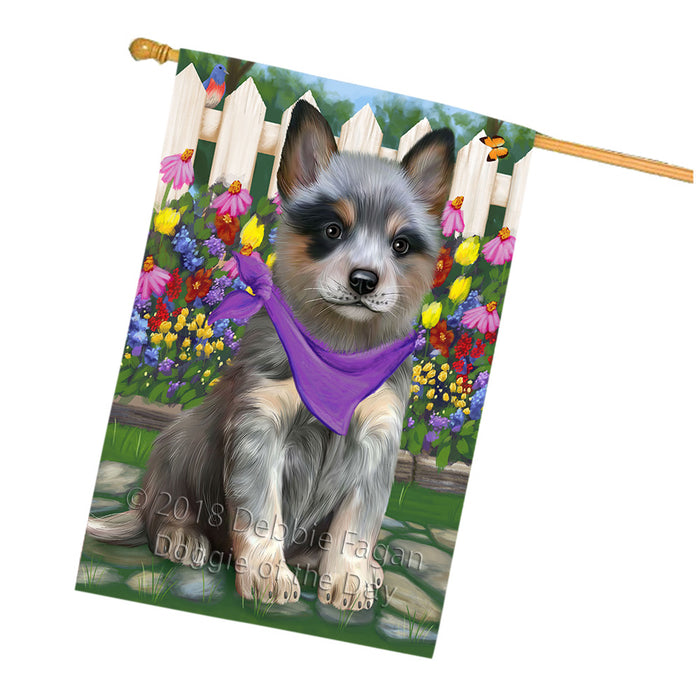 Spring Floral Blue Heeler Dog House Flag FLG52324