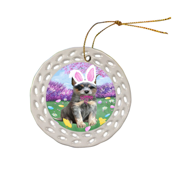 Easter Holiday Blue Heeler Dog Ceramic Doily Ornament DPOR57287