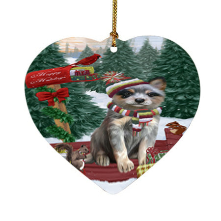 Merry Christmas Woodland Sled Blue Heeler Dog Heart Christmas Ornament HPOR55213