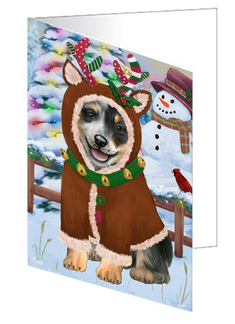 Christmas Gingerbread House Candyfest Blue Heeler Dog Handmade Artwork Assorted Pets Greeting Cards and Note Cards with Envelopes for All Occasions and Holiday Seasons GCD73103