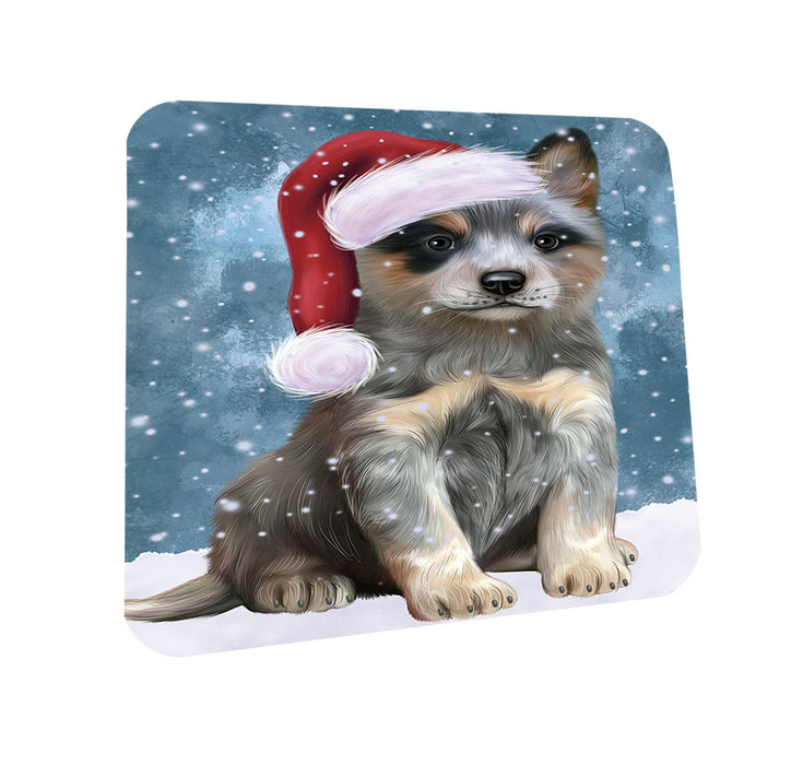 Let it Snow Christmas Holiday Blue Heeler Dog Wearing Santa Hat Coasters Set of 4 CST54245