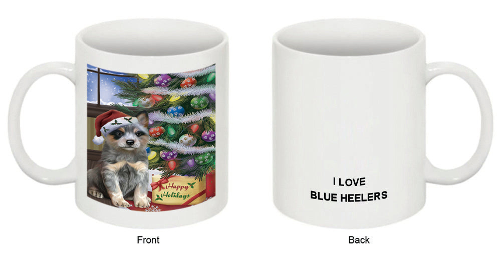 Christmas Happy Holidays Blue Heeler Dog with Tree and Presents Coffee Mug MUG48845